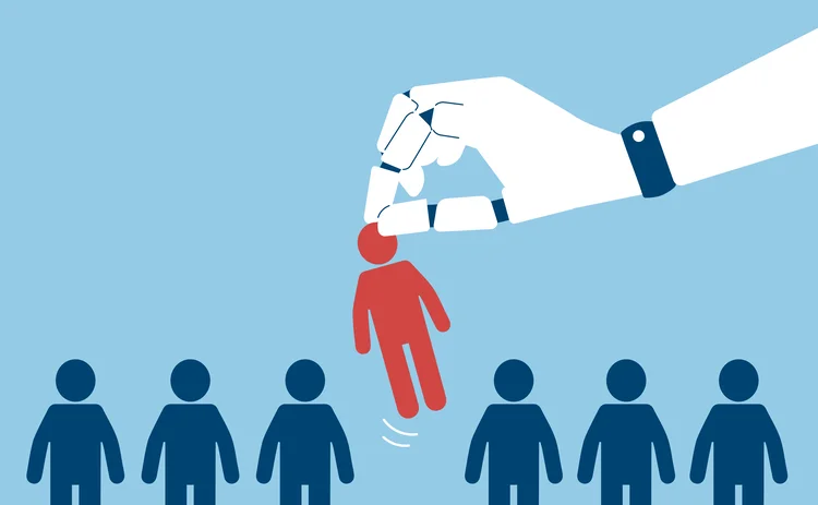 Personnel evaluation by artificial intelligence,blue background,vector illustration