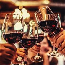 Five friends cheering on good news.