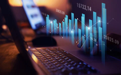 growth in business and finance, growing graphs and charts with statistics and digits