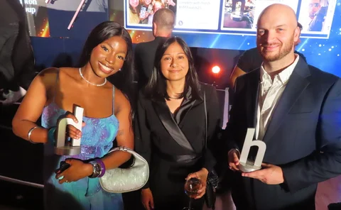  Headlinemoney B2B Rising Star of the Year Damisola, B2B Journalist of the Year Scott and Headlinemoney's Claire Beard