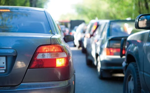 Cars stuck in traffic jam from behind